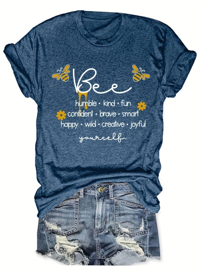 Women's Short-sleeved T-shirt Top Summer Letter Print Round Neck Loose Short-sleeved T-shirt Top