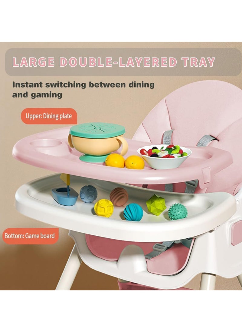 Apexll - High Chair for Babies and Toddlers, Foldable Baby High Chair with Adjustable Backrest, Double Removable Trays, Supports Up to 50KG, Easy to Clean - Image 1