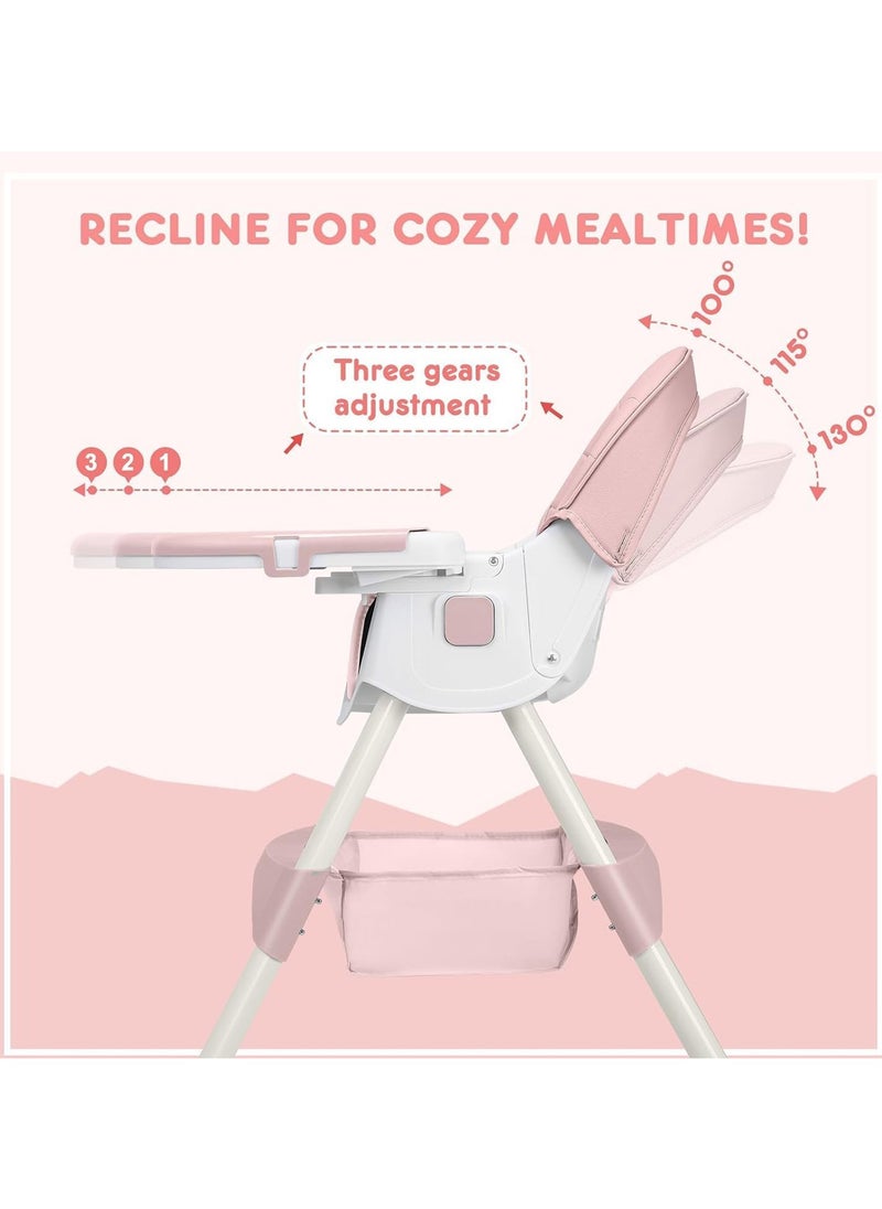 Apexll - High Chair for Babies and Toddlers, Foldable Baby High Chair with Adjustable Backrest, Double Removable Trays, Supports Up to 50KG, Easy to Clean - Image 1