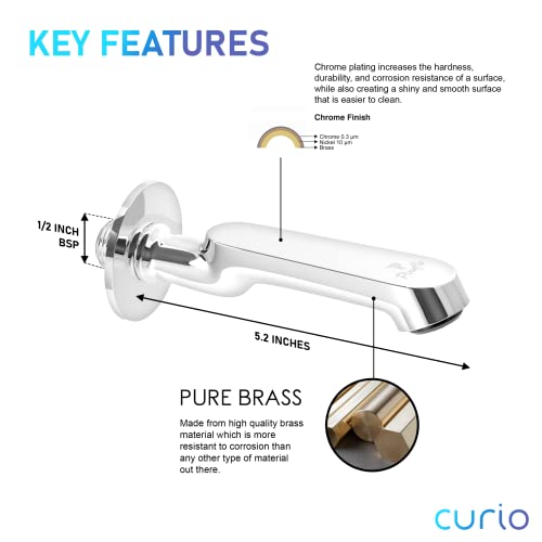 Pixaflo Curio Brass Bath Tub Spout with Wall Flange and Coin Slot Aerator | High Flow (Chrome | Pack of 2) - Image 3