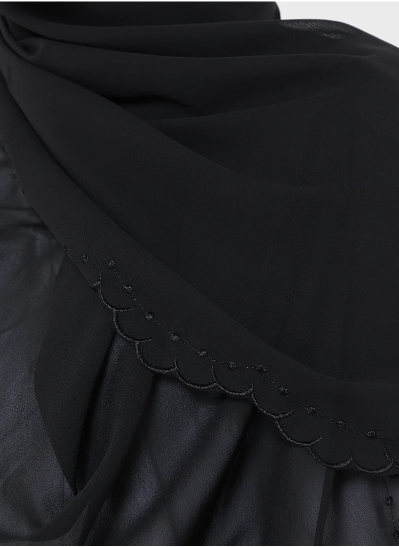 Khizana Scallop Edge Embroidered Long Hijab Scarf