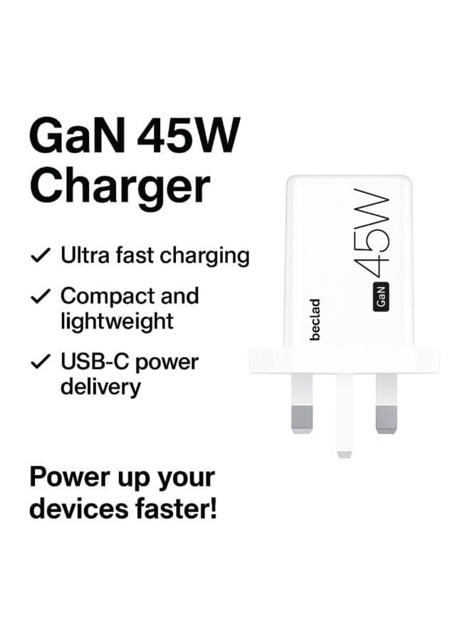 مكسو شاحن حائط Beclad بقوة 45 واط بتقنية GaN للشحن السريع بمنفذ USB-C – محول طاقة صغير الحجم وعالي السرعة - Image 3