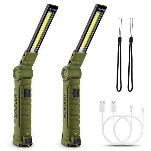 Lmaytech Men Tools for Christmas Birthday Gift 2 Packs LED Rechargeable Work Light Flashlights, 360°Rotate 5 Modes,Gifts for Men Him Dad Handyman for Car Repair, Grill and Outdoor - Image 1