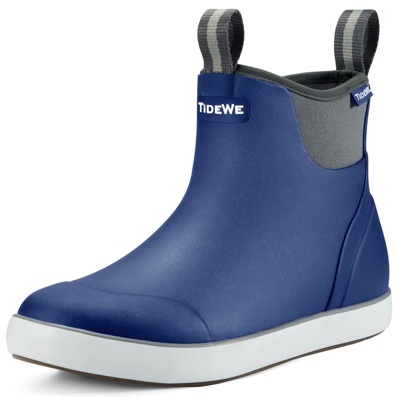 TIDEWE Deck Boots for Men, Waterproof Fishing Boots, Slip On Neoprene Rubber Ankle Rain Boots for Boating (Naby Blue, Size 8) - Image 1