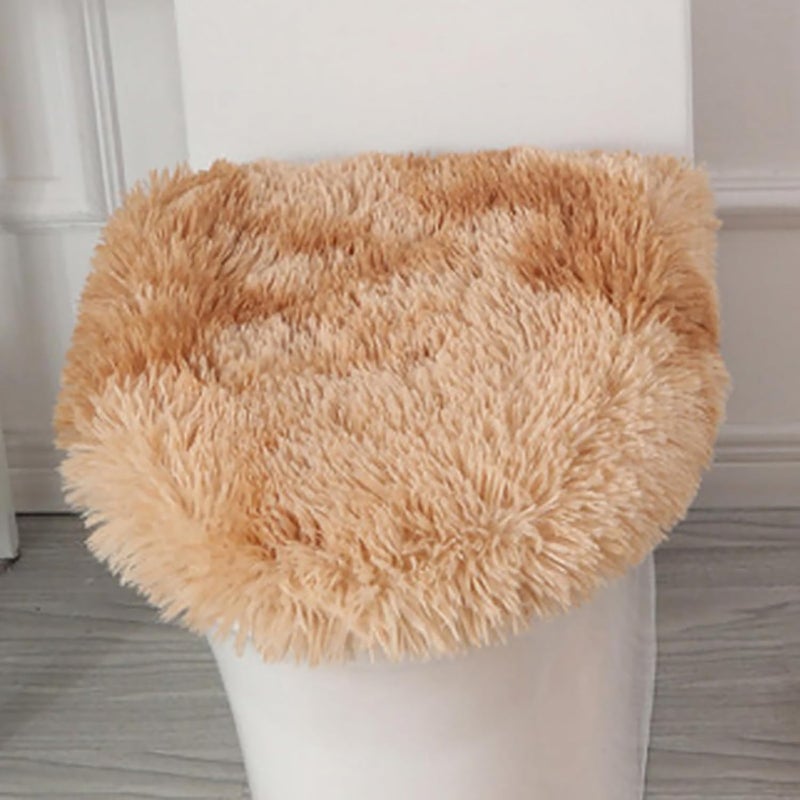 Insun Soft Fluffy Toilet Seat Cover, Washable Absorbent Lid Cover, Adjustable Non Slip Backing for Most Bathroom Toilet Lids Tie-Dyed Khaki 17.7" x 19.7" - Image 1