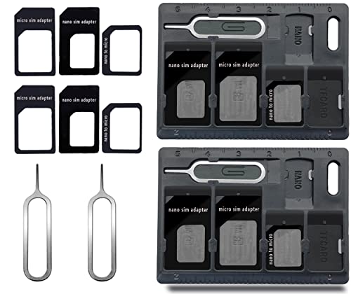 CKANDAY 2 Packs SIM Card Holders with Tray Opener Pins, Card Storage Tool Set for Standard Micro Nano Micro-SD Memory Cards, with 3 Card Adapters and 1 Eject Pins - Black - Image 1