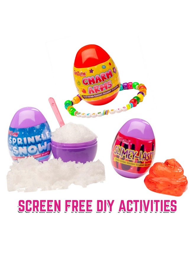 GirlZone - Egg-Citing Squashy Delights, 10 Prefilled Easter Eggs With Diy Slime, Putty, Clay, Unicorn Squishy & Charm, Sensory Surprise Toys For Kids, Easter Gift For Boys And Girls - Image 1