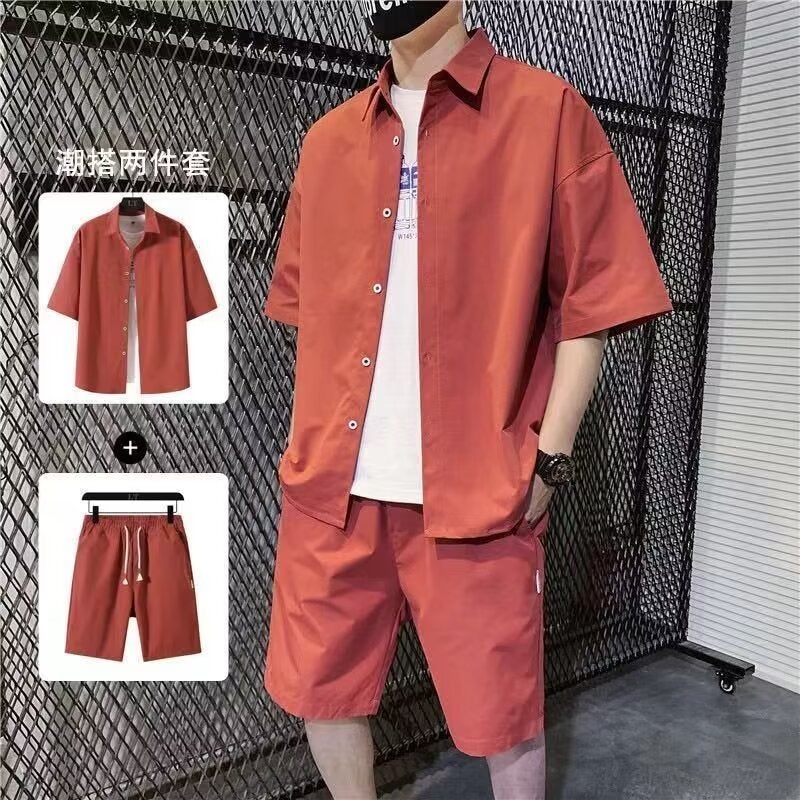 Mens Casual Shirt Shorts Set Summer Trend Black - Image 4