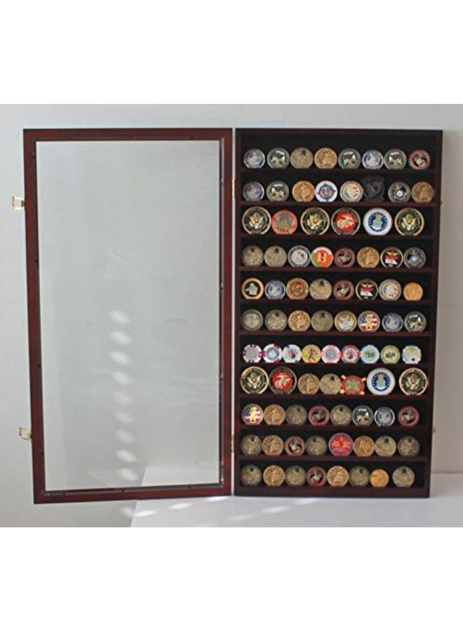 DisplayGifts Military Challenge Coin Display Case Poker Chips Holder Wall Cabinet Showcase Rack Stand Mahogany Finish - Image 4