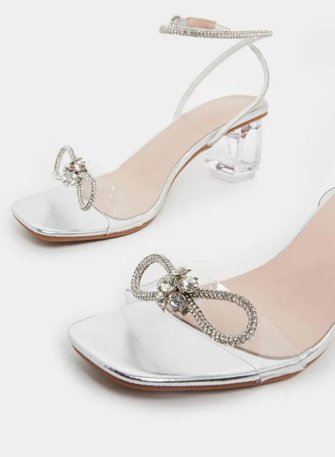 Take Two Take Two Transparent Strap Embellished Bow Block Heel Sandals