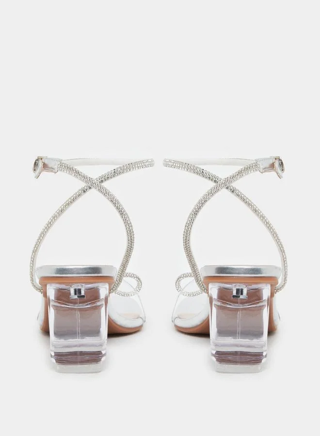 Take Two Take Two Transparent Strap Embellished Bow Block Heel Sandals