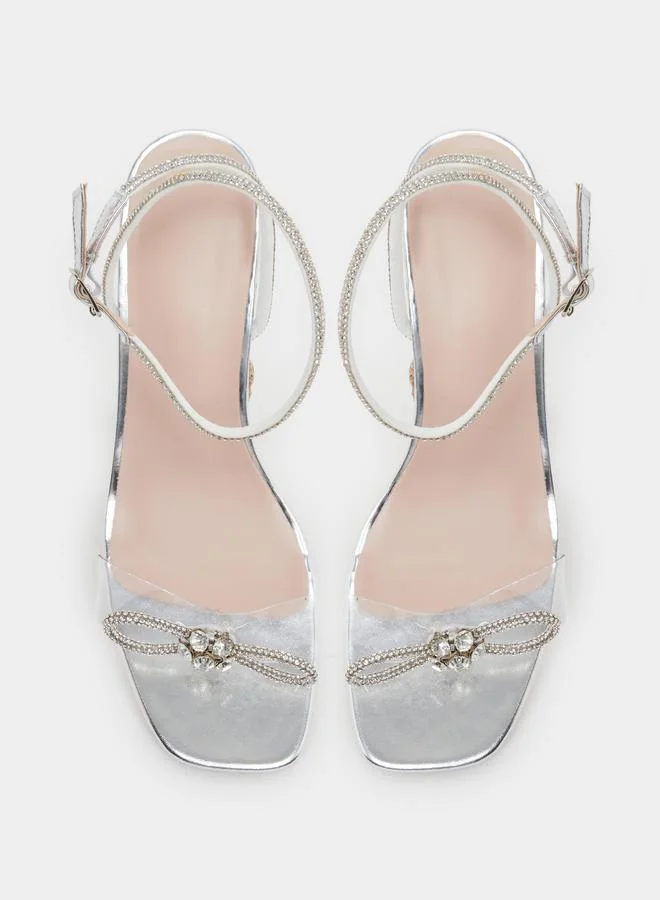 Take Two Take Two Transparent Strap Embellished Bow Block Heel Sandals