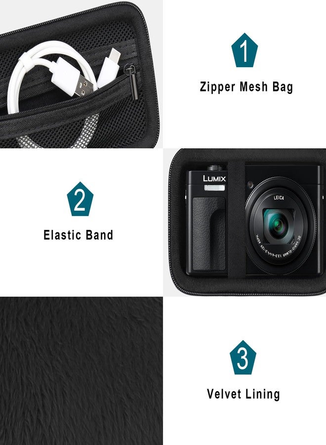 Canboc Carrying Case for Panasonic LUMIX DC-TZ99/ LX10/ ZS80/ ZS100/ ZS70/ ZS200/ ZS60 4K Digital Camera, Point and Shoot Camera Bag, Zipper Mesh Pocket fits USB Cable, Batteries, Black - Image 5