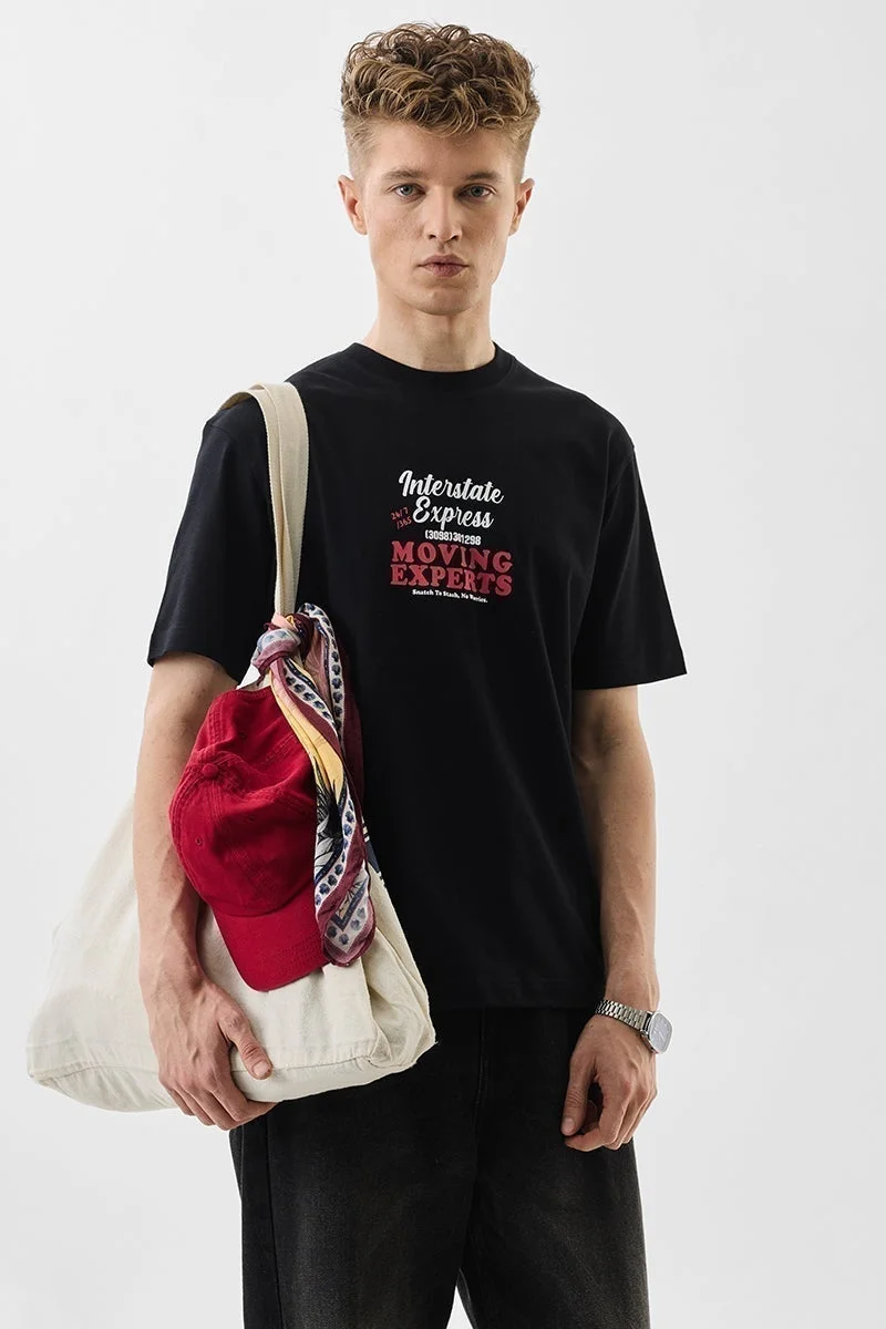 SNITCH Moving Experts Oversized Fit Black T-Shirt