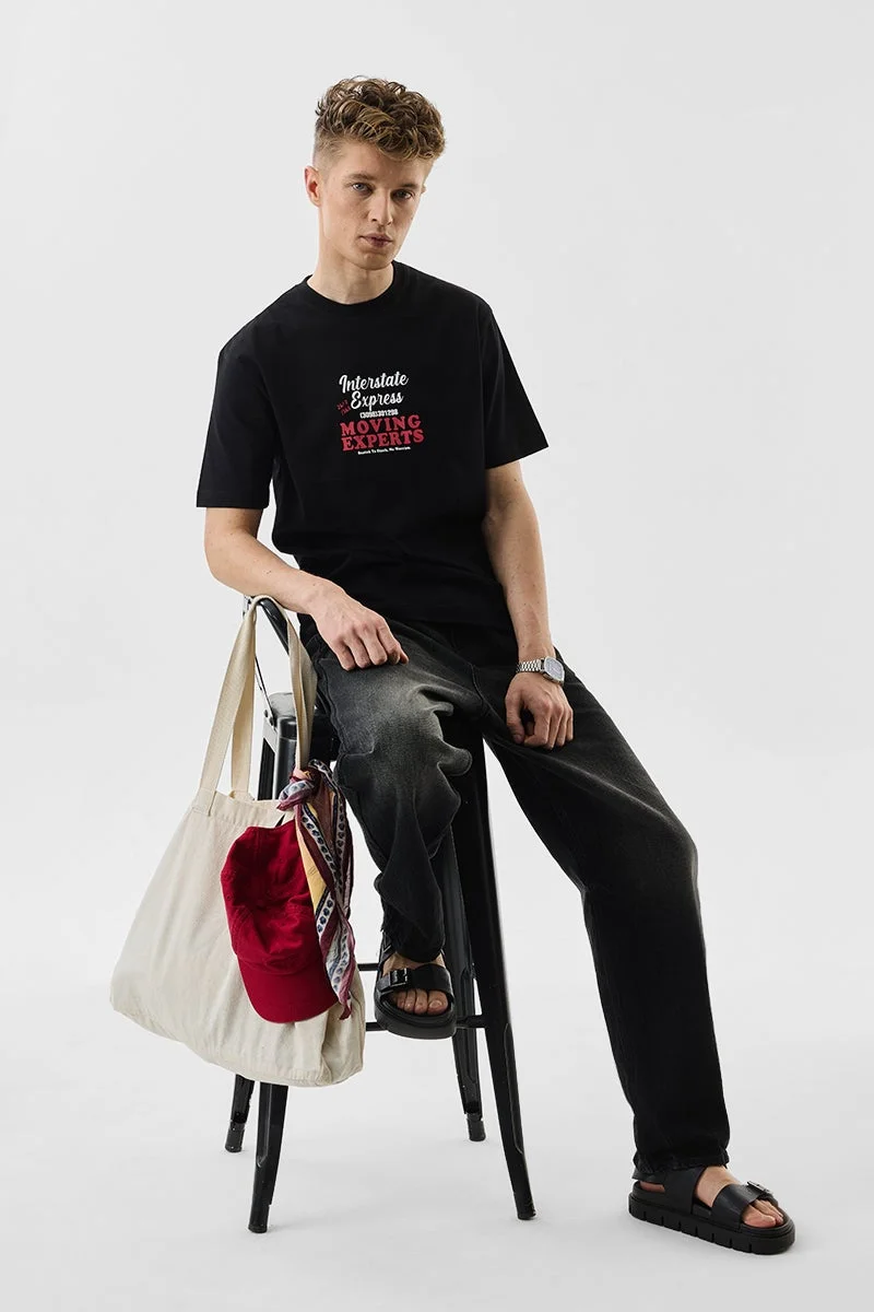 SNITCH Moving Experts Oversized Fit Black T-Shirt