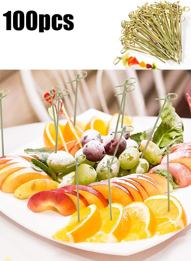 KANGLI 100 PCS Beverage Picks, Natural Bamboo Knot Skewers, 12.8 CM/5in Long Fruit Food Toothpicks, Disposable Food Sticks for Drinks,Fruit,Appetizers,Charcuterie,Beverage Garnish Accessories, Party Supplies - Image 1