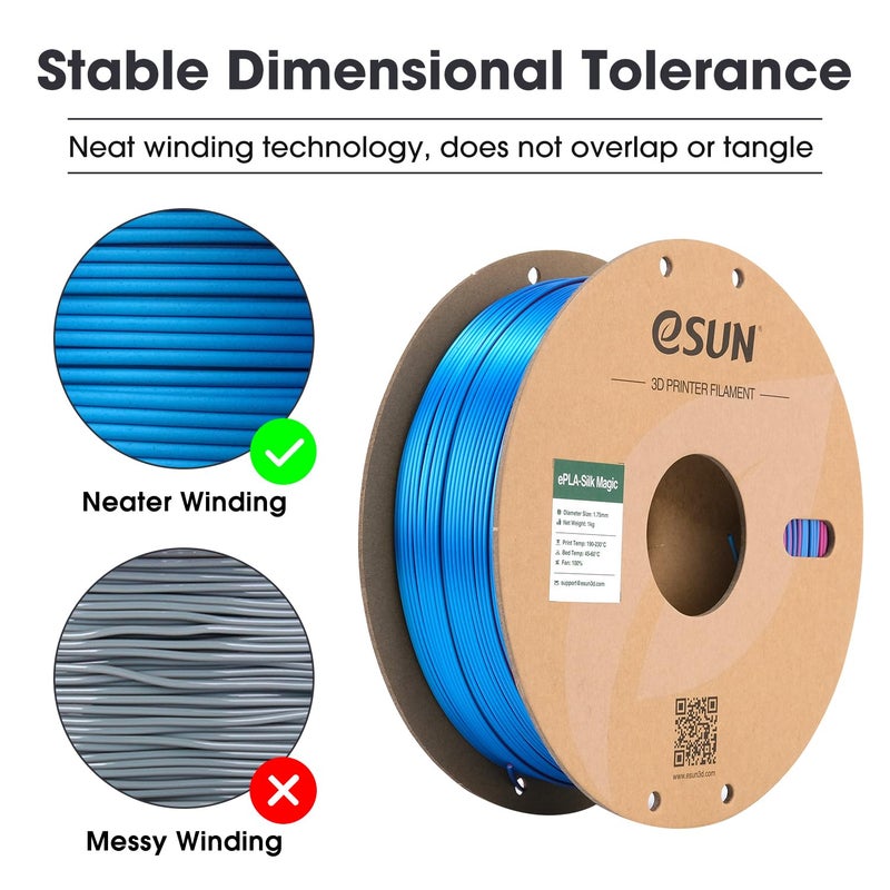 eSUN Silk Magic PLA Filament 1.75mm, Shiny Silk Dual Color Co Extrusion 3D Printer Filament, 1KG (2.2 LBS) Spool 3D Printing Color Change Filament for 3D Printers, Rose Red Blue - Image 5