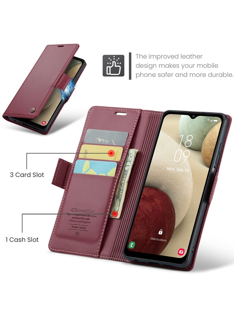 Phone Case for Samsung Galaxy A12 / M12 Anti-scratch Leather Kickstand Card Slot Money Pocket burgundy  - Image 2