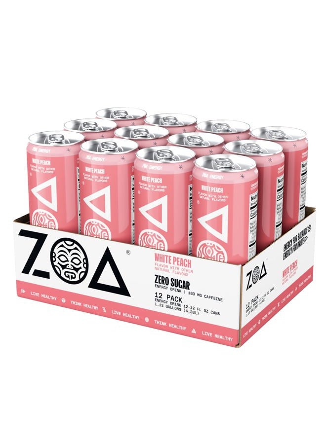 ZOA Zero Sugar Energy Drinks, White Peach - Sugar Free with Electrolytes, Healthy Vitamin C, Amino Acids, Essential B-Vitamins, and Caffeine from Green Tea - 12 Fl Oz (12-Pack) - Image 5