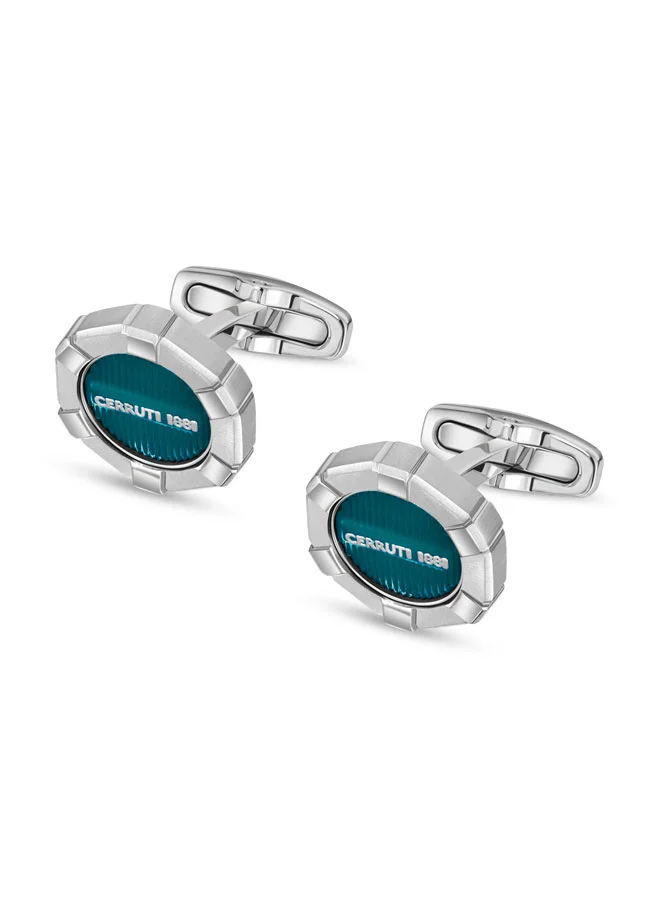 CERRUTI 1881 Cuff 3G CufflinksBlue Plating and Iconic LogoTimeless Elegance for Men