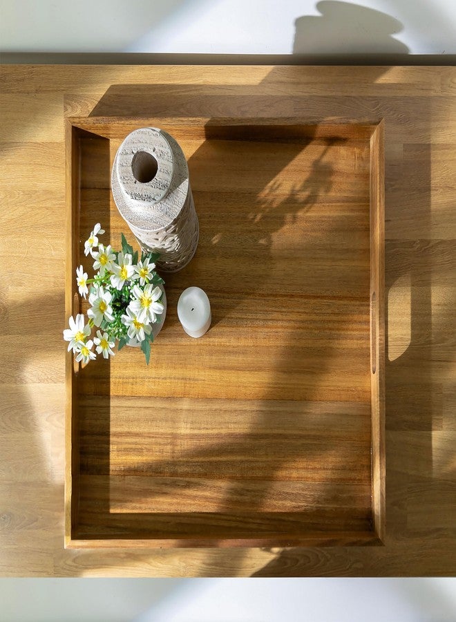 Hanobe Ottoman Tray for Table Top: 20'‘ Large Wood Decorative Trays for Home Decor - Acacia Coffee Table Serving Tray with Handles for Living Room - Image 5