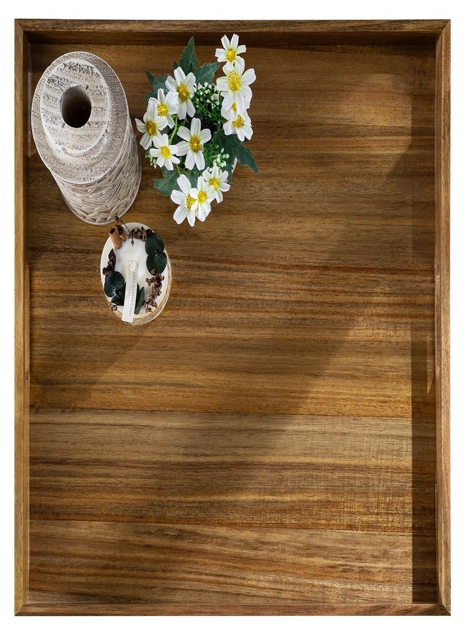 Hanobe Ottoman Tray for Table Top: 20'‘ Large Wood Decorative Trays for Home Decor - Acacia Coffee Table Serving Tray with Handles for Living Room - Image 1