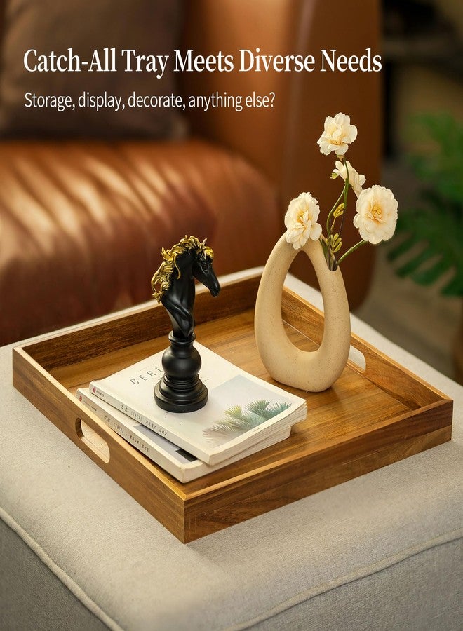 Hanobe Ottoman Tray for Table Top: 20'‘ Large Wood Decorative Trays for Home Decor - Acacia Coffee Table Serving Tray with Handles for Living Room - Image 2