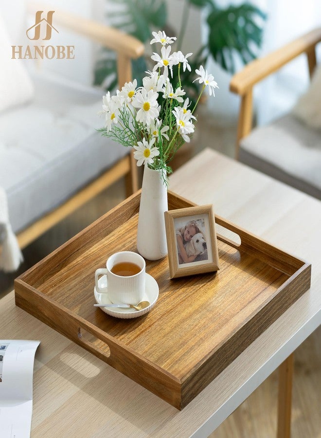 Hanobe Ottoman Tray for Table Top: 20'‘ Large Wood Decorative Trays for Home Decor - Acacia Coffee Table Serving Tray with Handles for Living Room - Image 3