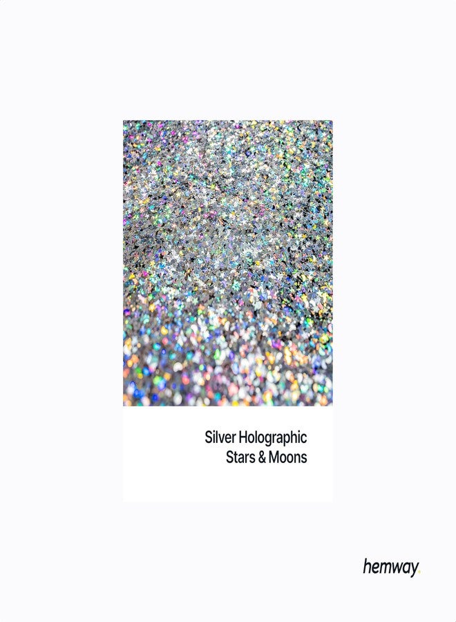 هيمواي مُضاف طلاء لامع من هيمواي، بلورات لامعة للطلاء الأكريليكي، الجدران الداخلية والخارجية، الخشب، الورنيش، الأثاث، المطفي، اللامع، الساتان، الحريري - 100 غرام / 3.5 أونصة - نجوم وأقمار فضية ثلاثية الأبعاد - Image 2