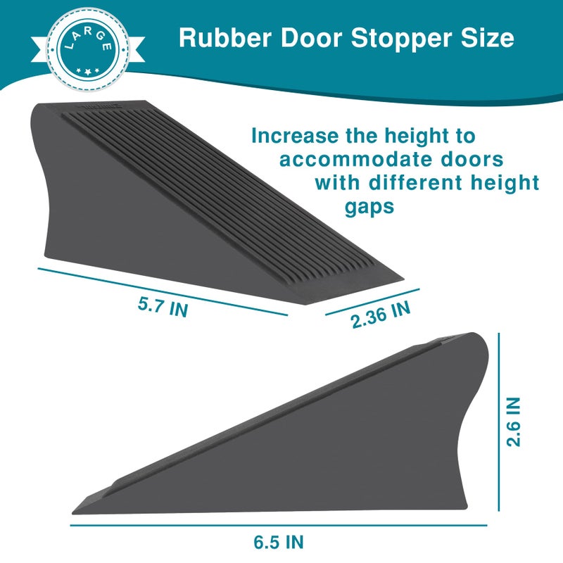 Eumtenr Rubber Door Stoppers for Bottom of Door, Large Solid Heavy Duty Door Stop Wedge, Big Black Strong Tall Doorstopper, Non-Slip Doorstop Wall Protector for Home Office School Commercial, 2 Pack - Image 2