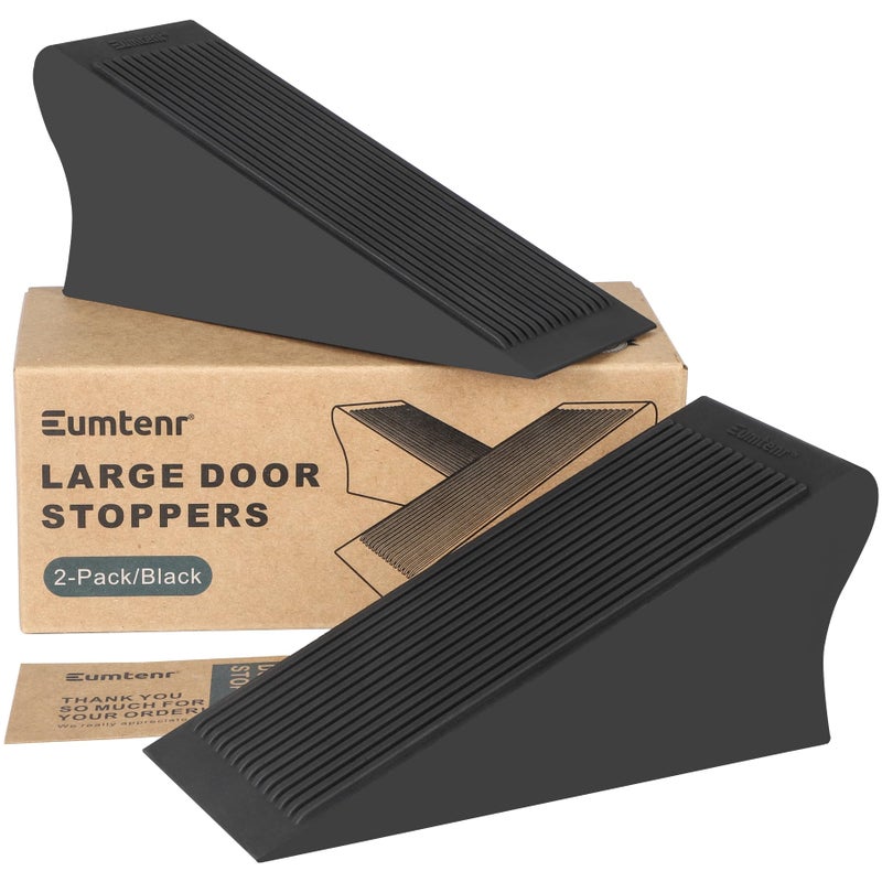 Eumtenr Rubber Door Stoppers for Bottom of Door, Large Solid Heavy Duty Door Stop Wedge, Big Black Strong Tall Doorstopper, Non-Slip Doorstop Wall Protector for Home Office School Commercial, 2 Pack - Image 1
