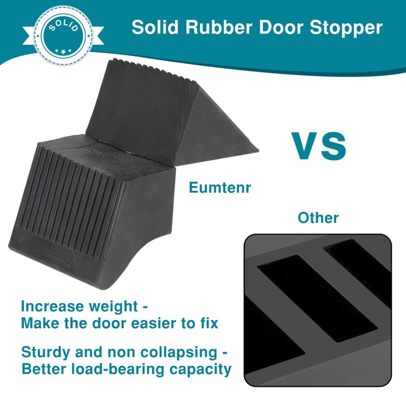 Eumtenr Rubber Door Stoppers for Bottom of Door, Large Solid Heavy Duty Door Stop Wedge, Big Black Strong Tall Doorstopper, Non-Slip Doorstop Wall Protector for Home Office School Commercial, 2 Pack - Image 3