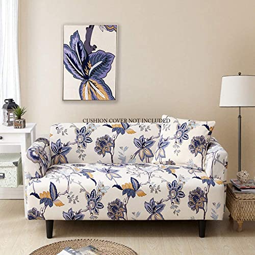 House of Quirk Universal Single Seater Sofa Cover Big Elasticity Cover for Couch Flexible Stretch Sofa Slipcover (Beige/Blue Butterfly, 90-145cm) - Image 1