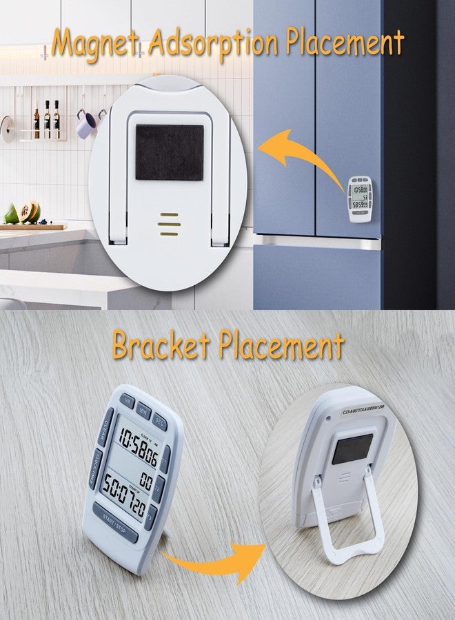 Jayron JR-KT001 Digital Timer Large LCD 3 Channel Countdown Timer,Kitchen Timer,Count Down Count Up Timer Cooking Timer Reset Clock Alarm Loud Strong Magnet Bracket for Kids Elderly (White) - Image 4