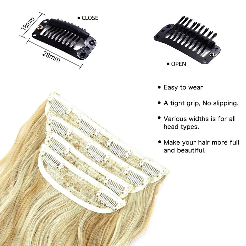 LEEONS Clip in Long Wavy Synthetic Hair Extension 20 Inch 4PCS Dark Golden Mix Beige Blonde Highlights Hairpieces Thick Double Weft Hair Extension for Women (4pcs, 20Inch, P86/613#) - Image 3