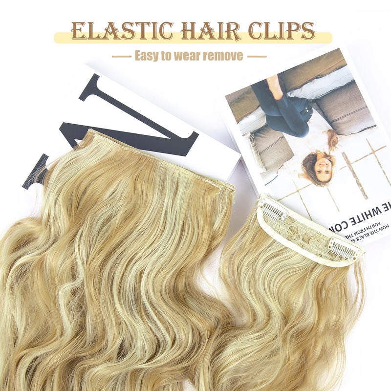 LEEONS Clip in Long Wavy Synthetic Hair Extension 20 Inch 4PCS Dark Golden Mix Beige Blonde Highlights Hairpieces Thick Double Weft Hair Extension for Women (4pcs, 20Inch, P86/613#) - Image 5