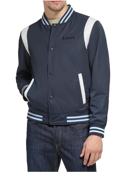 Levi's Men's Colorblock Varsity Bomber Jacket, Navy Racer Stripe, LARGE