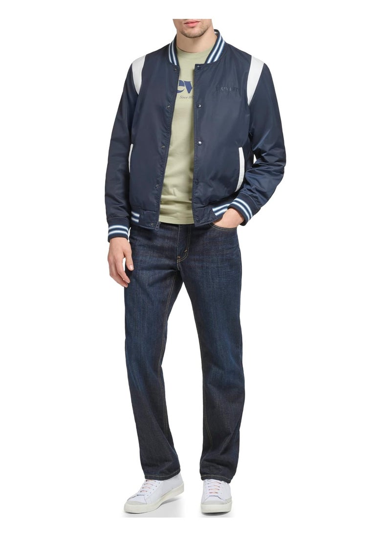 Levi's Men's Colorblock Varsity Bomber Jacket, Navy Racer Stripe, LARGE