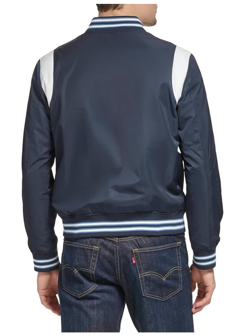 Levi's Men's Colorblock Varsity Bomber Jacket, Navy Racer Stripe, LARGE