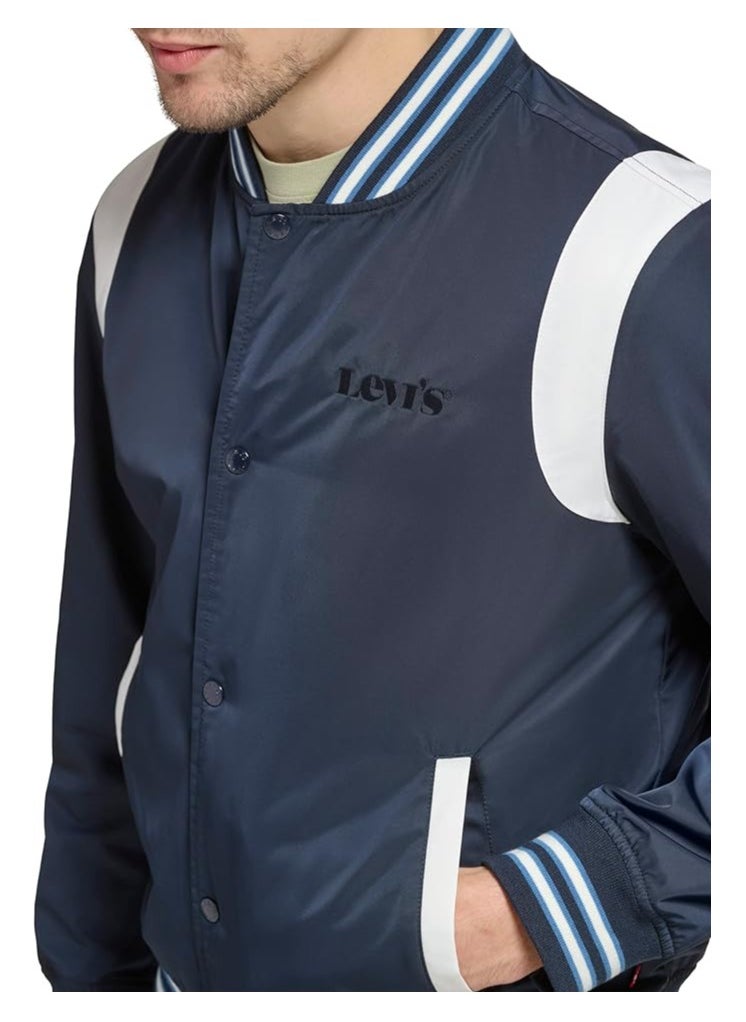 Levi's Men's Colorblock Varsity Bomber Jacket, Navy Racer Stripe, LARGE