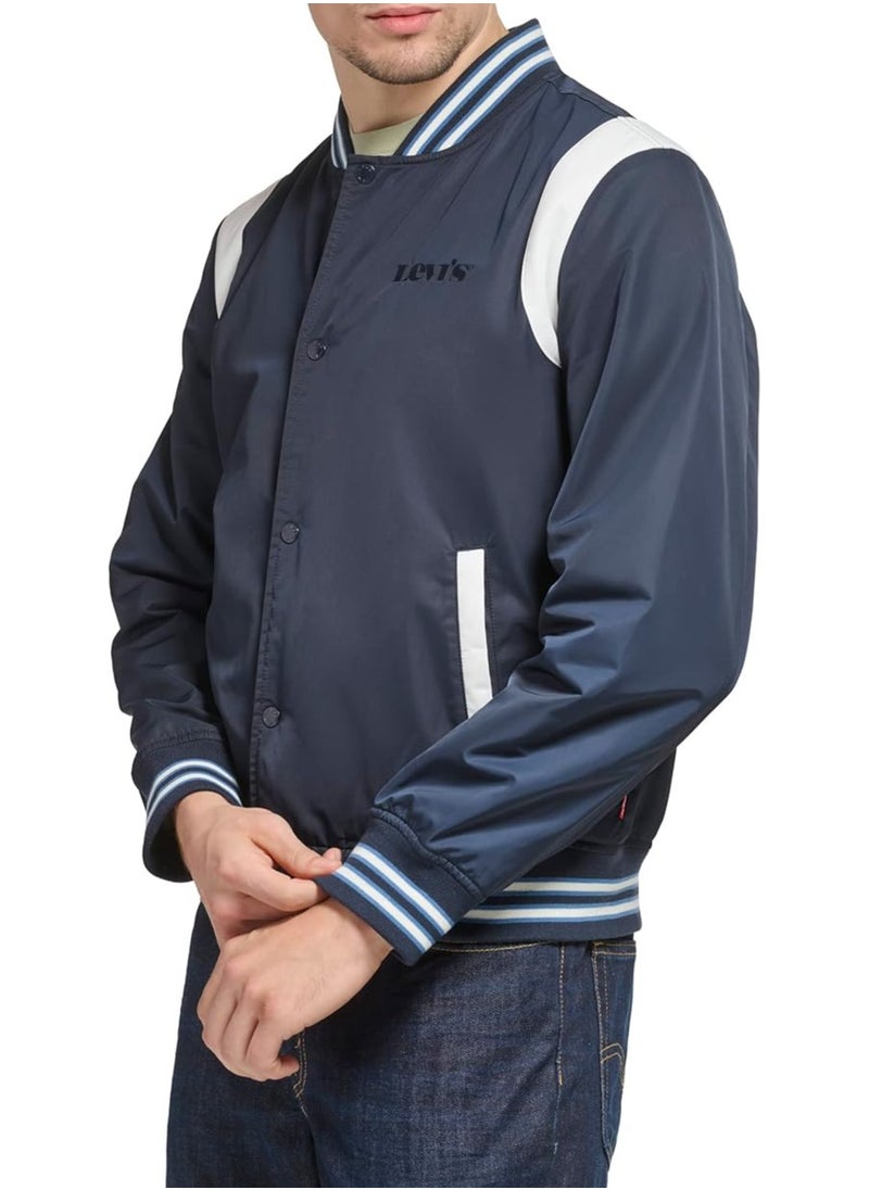 Levi's Men's Colorblock Varsity Bomber Jacket, Navy Racer Stripe, LARGE