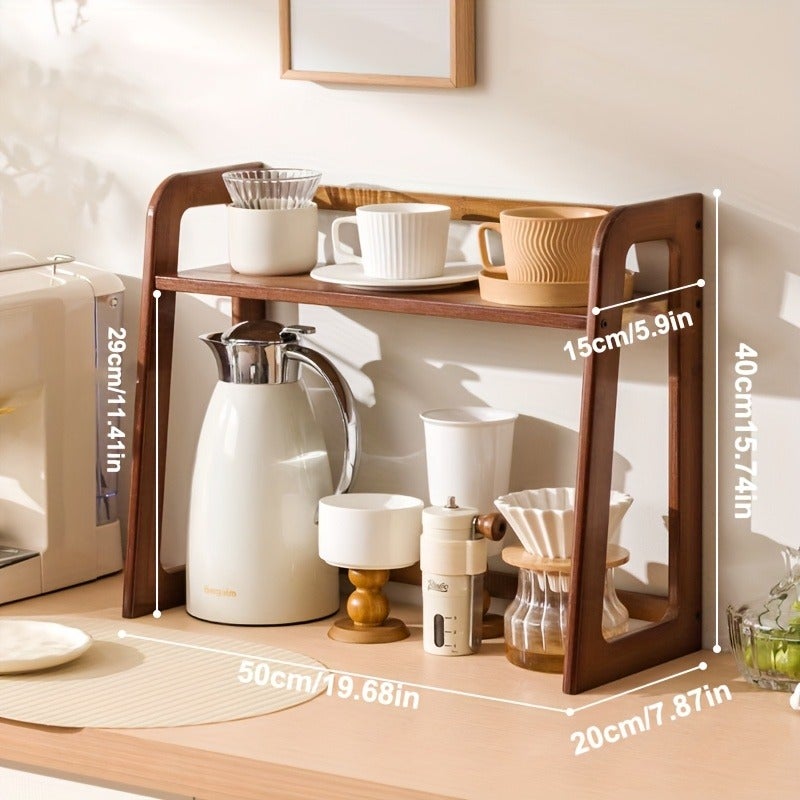 2 Tier Bamboo Countertop Organizer - Modern Cream Style, Natural Wood Finish, Multi-Purpose Storage for Kitchen, Office, Bedroom, Dorm Room - Great for Mugs, Glassware Sturdy Frame Design, Bamboo Shelves, Utility Shelves, Standing Shelf - Image 1