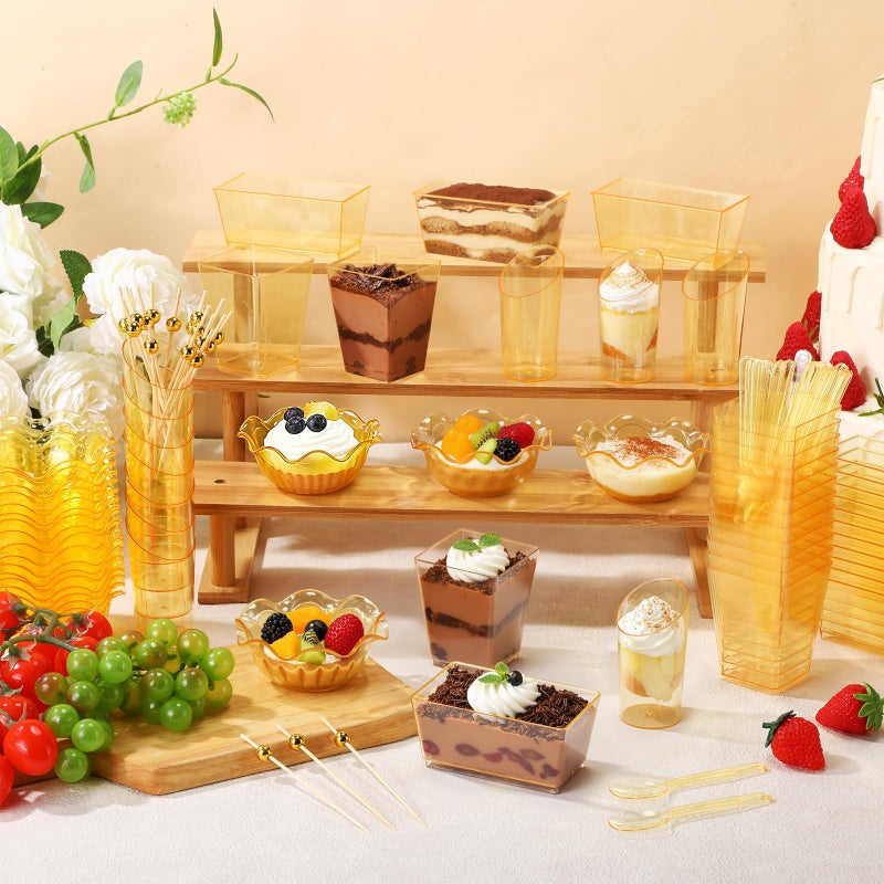 Vesici 446 Pcs Mini Dessert Cups with Spoons, Picks, 3, 5, 6 oz Plastic Ice Cream Bowls Bulk Dessert Shooters Cups for Salad, Fruit, Wedding, Birthday, Valentine's Day and Easter Party Supplies(Gold) - Image 5