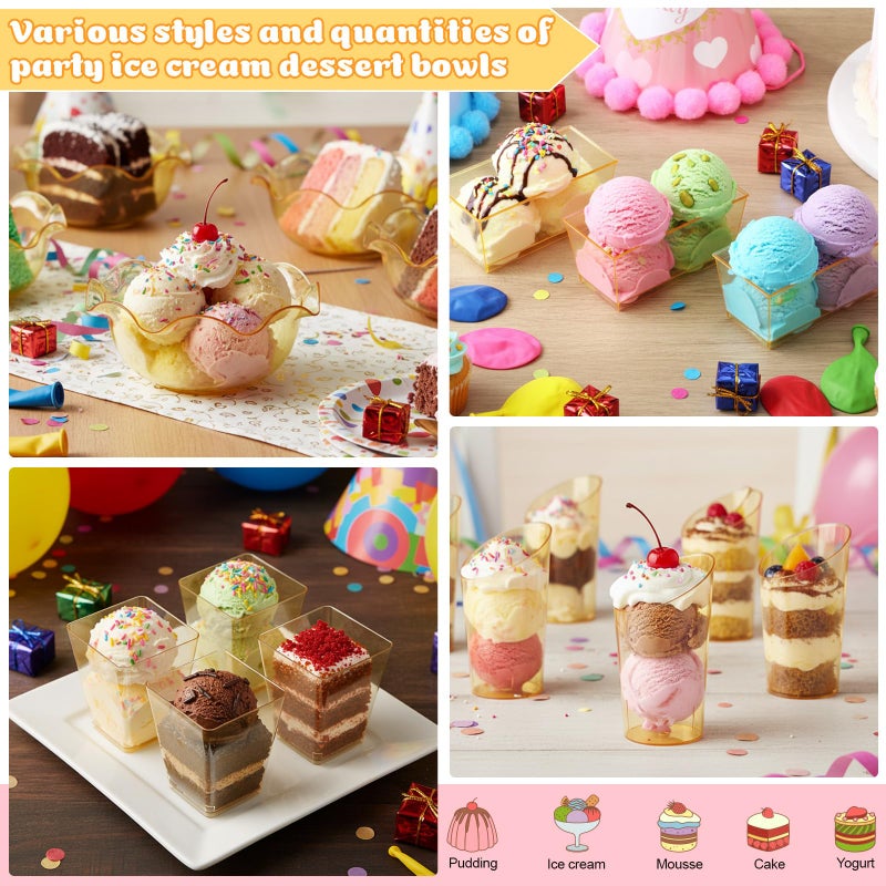 Vesici 446 Pcs Mini Dessert Cups with Spoons, Picks, 3, 5, 6 oz Plastic Ice Cream Bowls Bulk Dessert Shooters Cups for Salad, Fruit, Wedding, Birthday, Valentine's Day and Easter Party Supplies(Gold) - Image 3