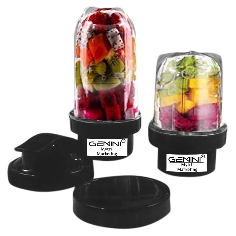 Gemini Bullet Jar for Mixer Grinder Combo of 2 Jar (530 ML, 350 ML) with Gym Sipper Cap, Black- NMA102 - Image 1