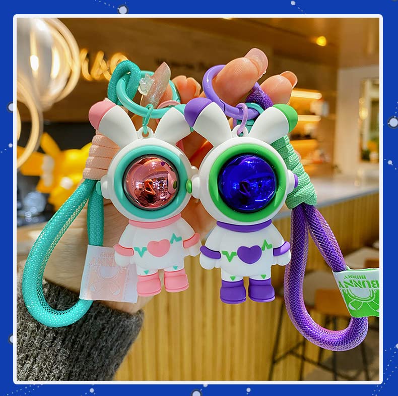 BONICI Men Women Cool Creative Astronaut Heart Love Rabbit Pendant Keychain Bunny Key-Chains Keyring Gift Pendant For Handbag Tote Purse Backpack Bag Decoration Car Key Wrist Strap -Pink - Image 3