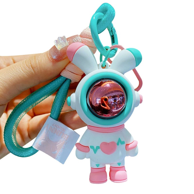 BONICI Men Women Cool Creative Astronaut Heart Love Rabbit Pendant Keychain Bunny Key-Chains Keyring Gift Pendant For Handbag Tote Purse Backpack Bag Decoration Car Key Wrist Strap -Pink - Image 1