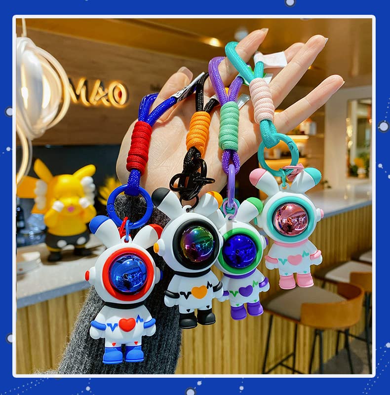 BONICI Men Women Cool Creative Astronaut Heart Love Rabbit Pendant Keychain Bunny Key-Chains Keyring Gift Pendant For Handbag Tote Purse Backpack Bag Decoration Car Key Wrist Strap -Pink - Image 2