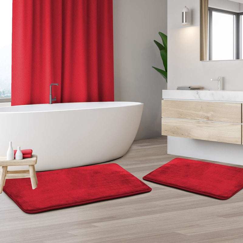 Clara Clark Clara Clark 2 Piece Bathroom Rug Set  Memory Foam Bath Mat Set Plush Cozy Ultra Soft Non Slip Machine Washable Quick Dry  24 x 17 32 x 20  Red