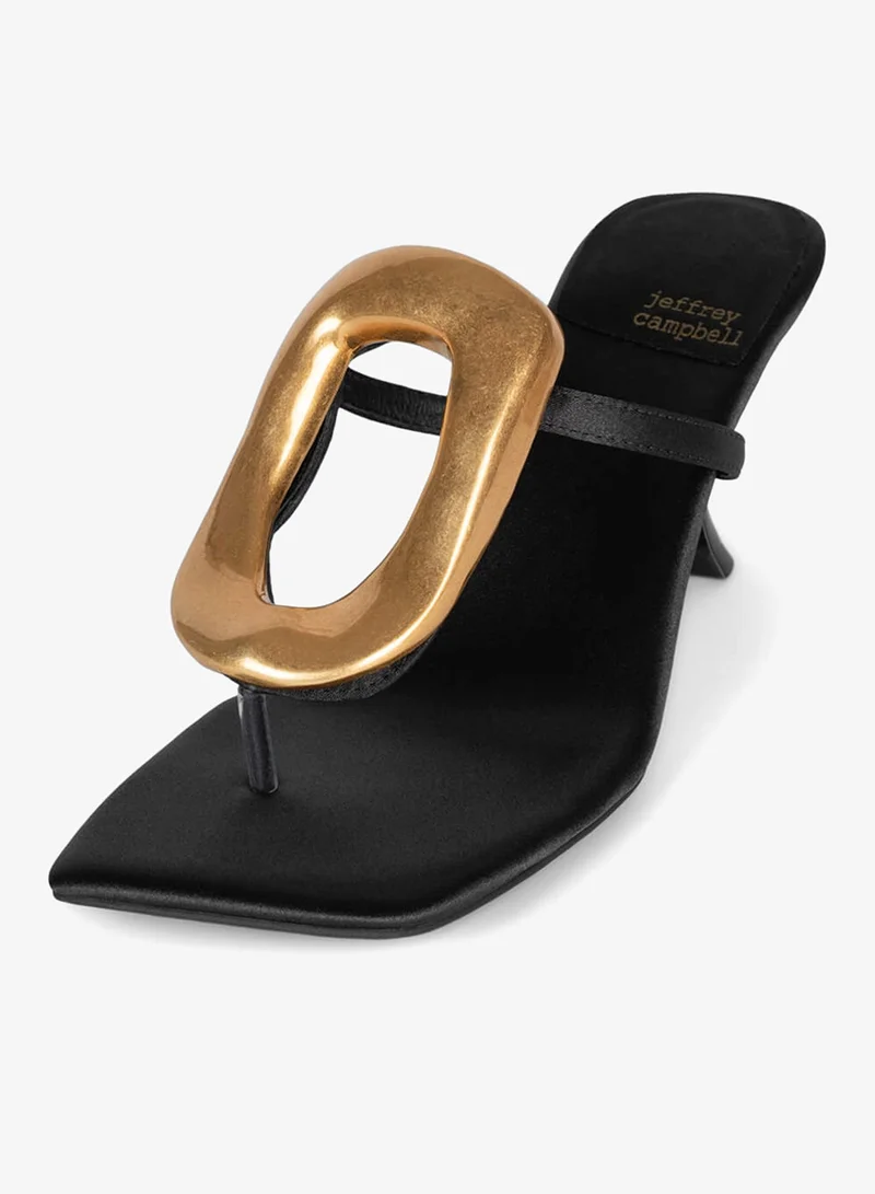 Jeffrey Campbell Black Satin Gold Ornamented Thong Sandals for Women | Best Price UAE